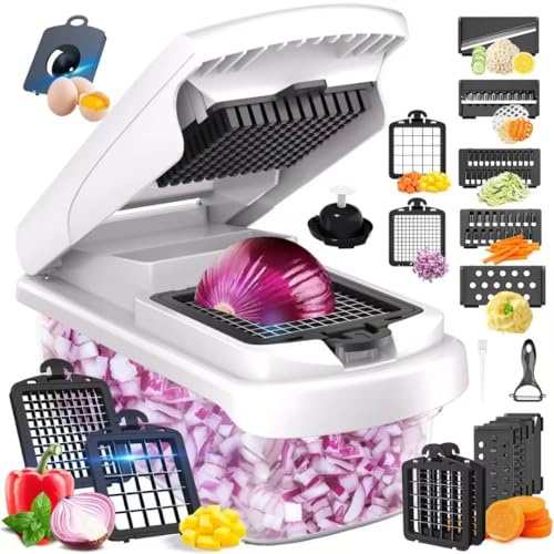 Coupe Légumes Multifonctions 15 en 1 Modèle 2025 Mandoline Cuisine | Haute Qualité, Lames Remplaçables, Manuel, Rape, Pour Oignon Ail Tomate Pomme de Terre Carotte