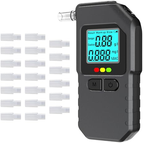 Trywise Ethylotest Electronique, Ethylotest Electronique Homologué avec éCran, 20embouts, Mesures De Haute PréCision, pour Tests Personnels Domestiques (Modèle de Batterie)