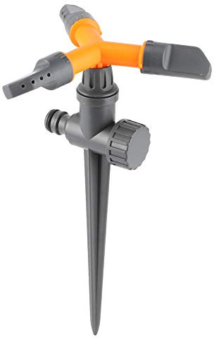 Aspersor giratorio de tres brazos: rotación automática de 360 grados, incluso pulverización para césped y jardín, ahorro de agua y material plástico duradero, ideal para parterres y