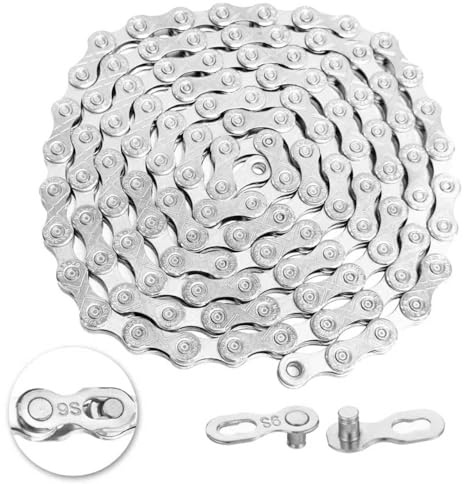9/18/27 Speed Bike Chain, VDHU Bicycle Chain for Road Bicycles,Mountain Bike,MTB Mountain Racing Cycling Accessories with 1 Pairs Bicycle Buckle,Full Silver Plating 116 Links with Quick Link