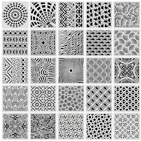 TONGIHS 36Pz Stencil Geometrici per Pittura Muro,per porte,Bianco latte | 20×20cm,PET,36 modelli,Resistente,Facile da pulire,Con design compatibile con le penne,Adatto come strumento di disegno