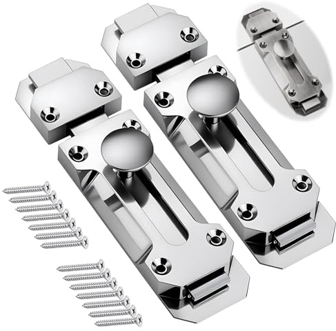 2 Pack Chrome Door Bolts 4 Inch Surface Mounted Sliding Door Lock Zinc Alloy Security Latch Lock 100mm Slide Safety Door Barrel Bolt with Screw for Securing Internal Doors Bedrooms Bathrooms