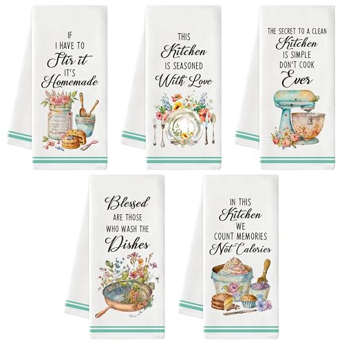 GROBRO7 5 Stück Küchentücher Geschirrtücher, Lustige Landschaft Küchenhandtuch mit Sayings, Absorbierende Küche Trockentücher Bar Handtücher für Mutter Frauen Weihnachten Einweihungsgeschenk, 40x60 cm