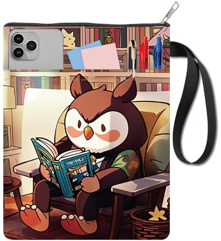 craspire Eulen Buchhülle Büchertasche Waschbarer Reißverschluss Stoff Taschenbücher Schutzhülle Hardcover 11,02 x 8,66 Zoll Retro Einband Notizbuchtasche Mit Griff Zusätzliche Tasche