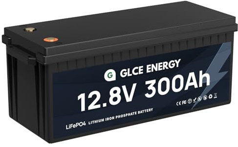 GLCE ENERGY LiFePO4 12V 300Ah Akku, Built-in 200A BMS, 3840Wh LiFePO4 Batterie, 4000~15000 Zyklen, perfekt für Off-Grid, Heimsystem, Wohnmobil, Lawn Mover, Solar