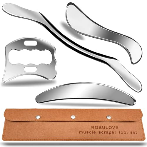 Robulove 4 in 1 Muscle Scraper Tool Set, Stainless Steel IASTM Tools,Scraping Tool physcial Therapy for Myofascial Release and Muscle Recovery