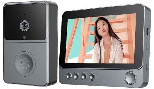 1080P Video Türklingel Kabellos mit Kamera, 4,3 Zoll Bildschirm Drahtlos Video Türklingel, IPX4 Wasserdicht Video Gegensprechanlage Türklingel ohne WLAN, kein APP, Video 70°, 2.4GHZ Videodoorbell