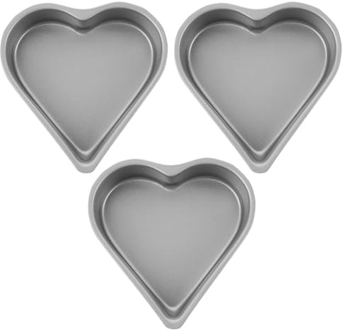SHINEOFI Moldes para Pasteles Forma de Corazón 3 Unidades Acero al Carbono Antiadherente 9,7x9,5x2,4 Cm para Hornear en Casa Repostería y Postres