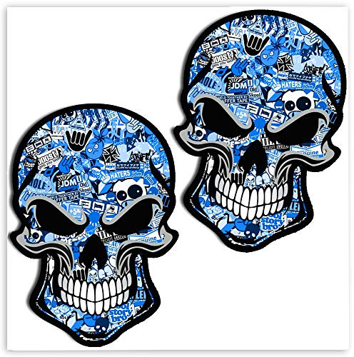 SkinoEu® 2 Stück Vinyl Aufkleber Autoaufkleber Bomb Stickers Schädel Totenkopf Blau Stickers Auto Moto Motorrad Fahrrad Helm Fenster Tür Tuning B 50