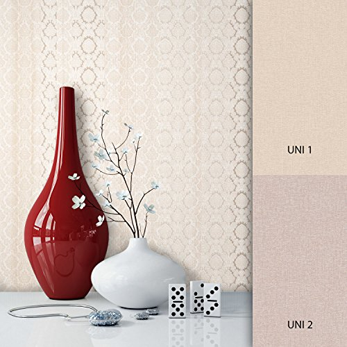 NEWROOM Tapete Streifen Beige Ornament Streifen Barock Vliestapete Vlies Barocktapete Wohnzimmmer Glamour inkl. Tapezier Ratgeber | Streifentapete