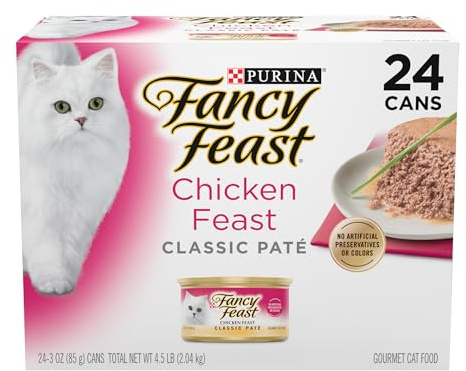 Fancy Feast Chicken Feast Classic Pate Collection Grain Free Wet Cat Food Multi-Pack - (Pack of 24) 3 oz. Pull-Top Cans