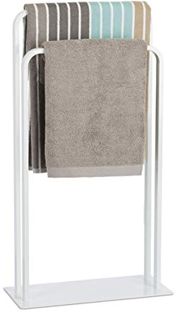 Relaxdays, weiß Handtuchständer mit 2 Stangen, Handtuchhalter freistehend in U-Form, Badetuchhalter, HBT 81 x 45 x 20 cm, Standard