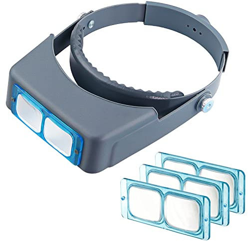 Headband Magnifier Double Lens Head-Mounted Reading Magnifier Loupe Jewelry Visor Opitcal Glass Binocular Magnifier with Lens Magnification-1.5X 2X 2.5X 3.5X