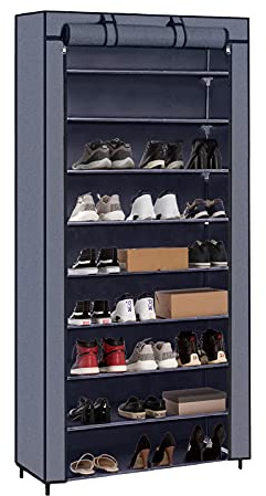 Mondeer Schuhschrank Stoffschrank 9 Ebenen, Schuhregal Stoffregal für ca. 45 Paare Schuhe,Schuhablage Schuhständer mit Schutzhülle, Grau 160cm*88cm*28cm