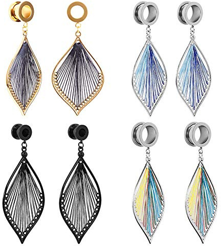 COOEAR Elegante Ohr messgeräte blätter baumeln Tunnel Frauen Piercing stecker Ohrringe 4 Farben für wählen größe 2g (6mm) bis 1 Zoll (25mm)