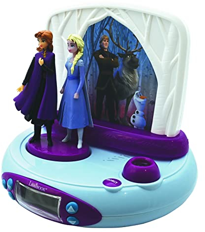 Lexibook, Die Eiskönigin ELSA Anna, Projektor-Wecker für Kinder, Nachtlicht und Zeitprojektion an die Decke, Soundeffekte, batteriebetrieben, Blau, RP510FZ