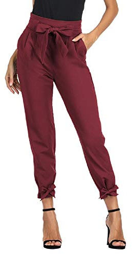 GRACE KARIN Damen Hose High Waist Bleistifthose Schleife Gürtel Hose | Elastischer Bund hinten,Mit offenen Seitentaschen,Leicht elastisch,Casual,Elegant