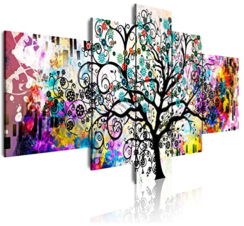 DekoArte - Cuadros Modernos Impresión Imagen Artística | 5 Piezas 180x85cm | Lienzo Decorativo Para Salón o Dormitorio | Estilo Abstracto Arte Árbol de la Vida de Gustav Klimt XXL