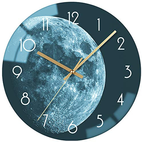 VIKMARI Wanduhr Lautlos 30cm, Glas Mond Uhr für Wohnzimmer Schlafzimmer | Hartglas, große Zahlen und leises Quarzwerk, ideal für Küche, Wohnzimmer oder Schlafzimmer, leicht ablesbar.
