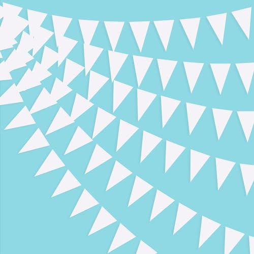 40 Ft Triangle Flags Banner Double Side Pearly White Paper Pennant Bunting Girlande für Hochzeit Baby Bridal Shower Geburtstag Jahrestag Junggesellinnenabschied Zubehör für Weihnachtsdekoration