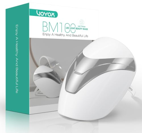 VOYOR LED-Gesichtsmaske, Lichttherapie-Maske mit Rot/Blau/Violett-Licht | Behandlung mit Timer, Komfortable Unterstützung, Kabellos, Einfache Anwendung, Anti-Aging, Verbessertes Hautbild, BM100