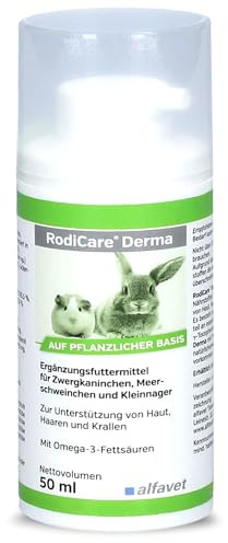 Alfavet RodiCare Derma - Ergänzungsfuttermittel für Haut, Fell & Krallen | Für Kaninchen & Nager, mit Omega-Fettsäuren, Biotin & Zink gegen Juckreiz & Schuppen, zur Stärkung der Hautbarriere, 50ml