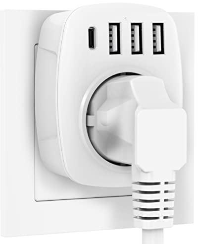 USB Steckdose, Gogotool Steckdosen mit 3 USB Ladegerät (2.4A) und 1 Typ-C Port (3A), 5-in-1 Steckdosenadapter, Wand Steckdosen Adapter für Haushaltsgerät, Smartphone, Mp3, PC (Weiß)
