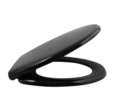 Spirella Premium Toilettendeckel Klodeckel mit Quick-Release-Funktion und Softclose Absenkautomatik. Antibakterielle Klobrille aus Duroplast und rostfreiem Edelstahl abnehmbar-Schwarz, Black