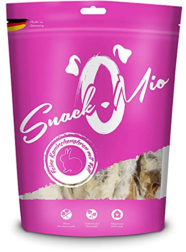 SnackOMio – Premium Hundesnack – feine Kaninchenohren mit Fell, getreidefrei, 1er Pack (1 x 225 g)