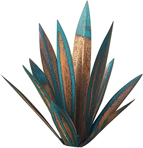 Décoration de jardin en forme de tequila bleue - Sculpture rustique faite à la main en métal - Plante d'agave résistante aux UV - Feuille de 35 cm - Pour intérieur et extérieur