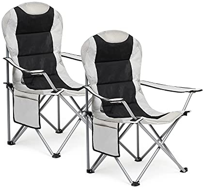 Intimate WM Heart Campingstuhl Klappstuhl 2er Set Strandstuhl mit Aufbewahrungstasche und Getränkehalter für Outdoor Garten Meeresstrand bis 120kg Belastbar Light Grey