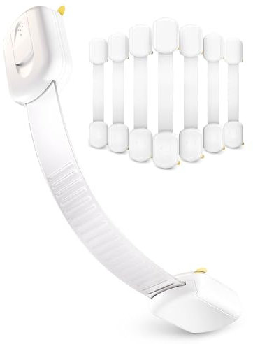 ADLERSFELD 12x Kindersicherung Schrank - (Mit 3M Kleber) Schranksicherung Baby - Längenverstellbar - Schubladensicherung Baby für Schränke, Kühlschrank, Tür - Kindersicherung Schubladen Kinder Weiß