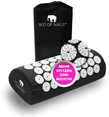 Bed of Nails Original Akupressur Kissen, Premium Akupunktur Kissen mit 2,142 Massage Kissen Spikes für Nacken, Schulter Schmerzen, Rücken Schmerz Linderung, 38 x 15 x 10 cm, Tragetasche, Tiefschwarz