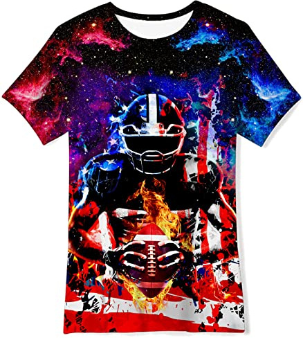 RAISEVERN Boys Shirts Size 8 Game Day American Football T-Shirts for Teen Boys Girls Short Sleeve Casual Tops Cool Summer Top Printed Crewneck Clothes Size 6-8 Years Old