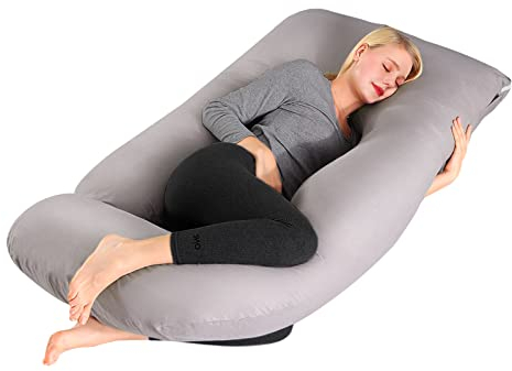 Lannvan Schwangerschaftskissen, J-förmiges Seitenschläferkissen zum Schlafen, Stillkissen XXL, 3KG Body Pillow Pregnancy Pillow mit Abnehmbarem und Waschbarem Bezug aus 100% Baumwolle, 145x70cm(Grau)