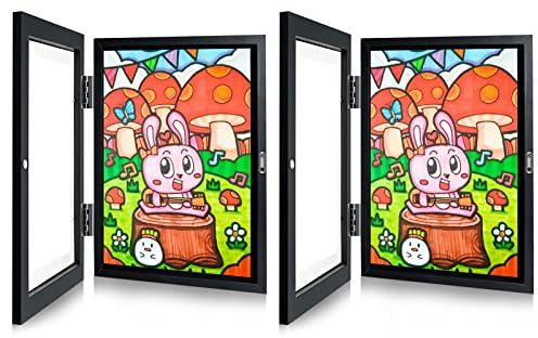 Kinder Bilderrahmen, Frontöffnung Befüllbar Bilderrahmen zum öffnen, Kinder Kunstrahmen aus Holz 25 x 34 cm für Kinderzeichnungen, Kinder Kunstprojekte, Schule, Zuhause oder Büro (Schwarz, 2 Stück)