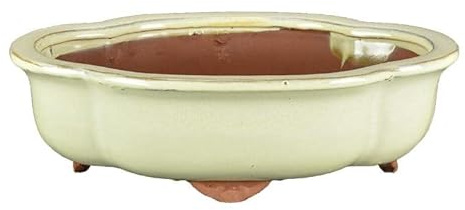 Geosism & Nature Vaso per bonsai ovale (forma mokko) in gres smaltato bianco 26x20x6 cm - I1a