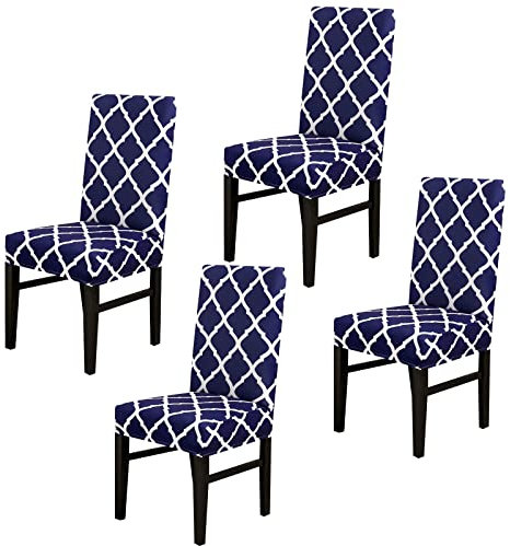 LSTHK Dining Chair Covers Set of 4, Stretch Dining Chair Protective Printed Slipcovers, Elastic Removable Washable Chair Protector Seat Covers for Dining Room Banquet Party Home Decor