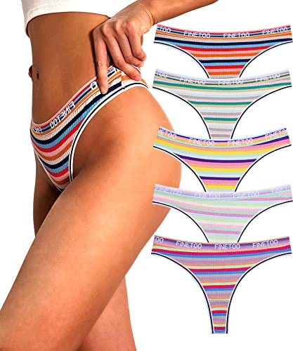 FINETOO Confezione da 5 perizomi da donna in cotone con vita bassa - Vita bassa - Intimo sportivo - Righe multicolori - Taglie S a XL, A-5, S