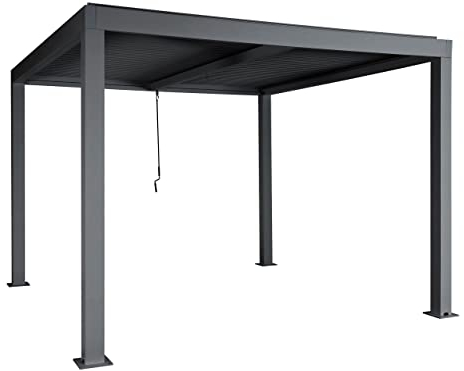 Pergola HWC-L46, Gartenpavillon Lamellen-Pavillon, 10cm-Aluminium-Gestell, Regenrinne sturmfest, 3x3m - anthrazit