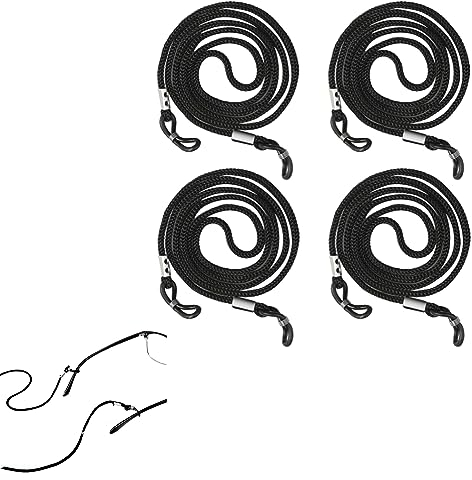 Brillenband, schwarzes Nylon, rutschfest, universelle Passform, Seil, Sportbrillenschnur, verstellbar, Brillenhalter, Sonnenbrillenhalter, Umhängebänder für Männer und Frauen, 4 Stück, Nein, no