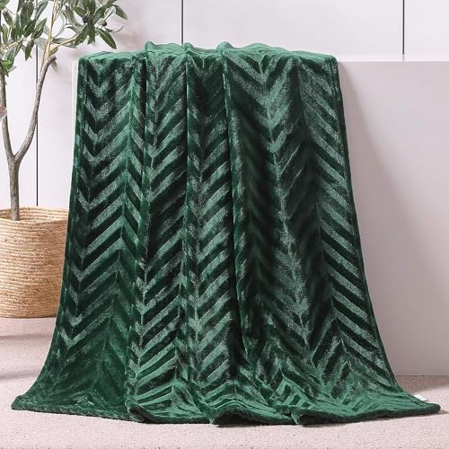 Whale Flotilla Coperta con motivo Chevron, 150 x 200 cm, Calda Coperta per Divano, in Pile, Super Morbida e Morbida, in Flanella, Verde Scuro