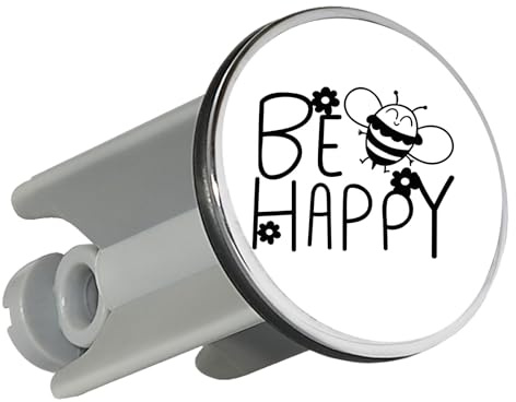 Huuraa Waschbeckenstöpsel Be Happy Biene Geschenk | Universal Stopfen 4cm höhenverstellbar Abflussstopfen Geschenkidee Stöpsel mit Motiv für das Waschbecken