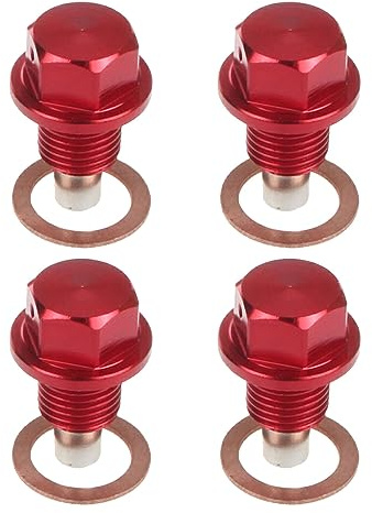 DSOUWEH Pernos de drenaje de aceite duraderos para protección de motor de alto rendimiento tapón de drenaje de aceite pernos de tuerca de drenaje de motor, rojo,4 piezas, M12*1.25