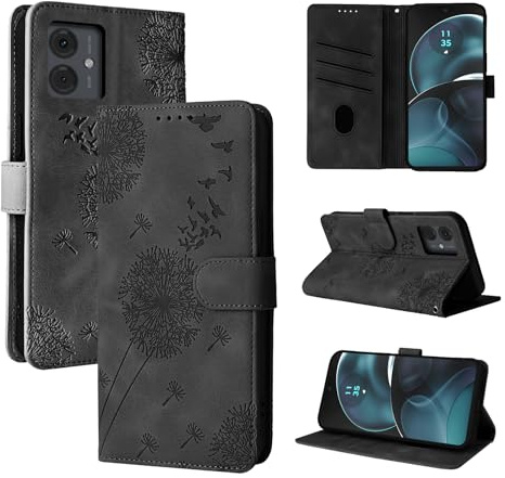 Rostsant Funda Motorola Moto G14 5G Diente de león Carcasa de Cuero PU Billetera Magnético Funda del Libro con Ranuras para Tarjetas para Motorola Moto G14 5G Negro