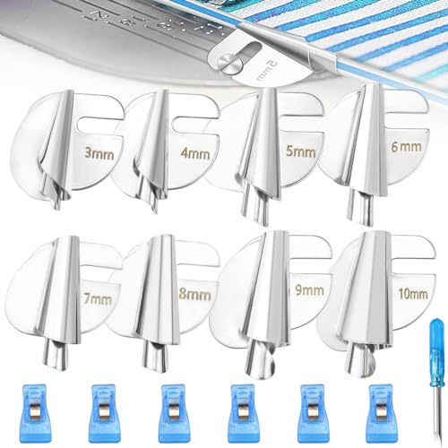 8 Stück Nähmaschinen Zubehör Rollsaum Nähfuß mit 6 Nähzubehör Klammern, Näh Rollsaumfuß Set, Universal Nähfuss für Rollsaum, Für Heimgebrauch Gewerblich (3mm-10mm)
