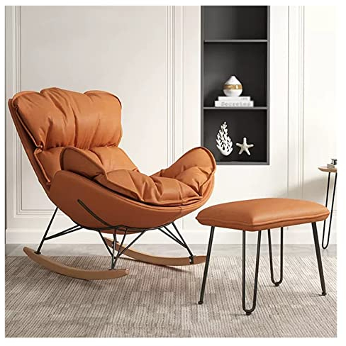 WAGXIyU Liegen, Moderner Schaukelstuhl, Ohrensessel, Wohnzimmerstuhl, Glider Rocker-Sessel, Einzelsofa-Stuhl mit Ottomane, gepolsterter Relax-Loungesessel aus Samt mit dickem Kissen (Farbe