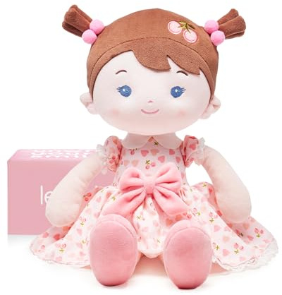 LeyaDoll mjuk tygdocka (40 cm), födelsedag- & dopgåva för flickor – kärleksfull babyleksak 0–3 år – min första skyddsängel – Cherry