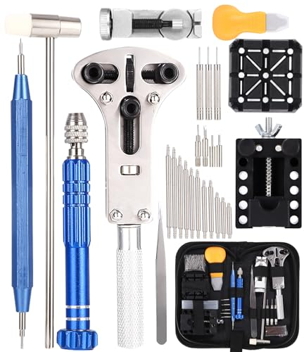 LEAZZLE Uhrmacherwerkzeug Set, 147 PCS Professionelles Uhrenwerkzeug zum Uhren Batteriewechsel Werkzeug und zum Einstellen des Armbands, mit Gehäusebodenöffner und PU-Tasche