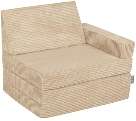 KiddyMoon Poltroncina Per Bambini Fatto Di Schiuma, Pieghevole Poltrona Trasformabile In Materasso, Divano Poltroncina Leggero, Divani Per Camerette Stanza Da Gioco, Beige